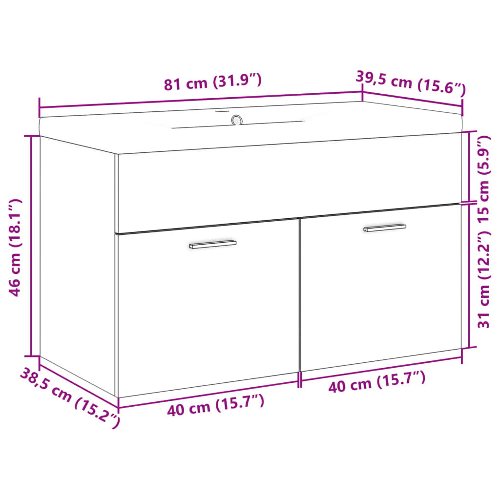 Bathroom Sink Cabinet with Built-in Basin Sonoma Oak