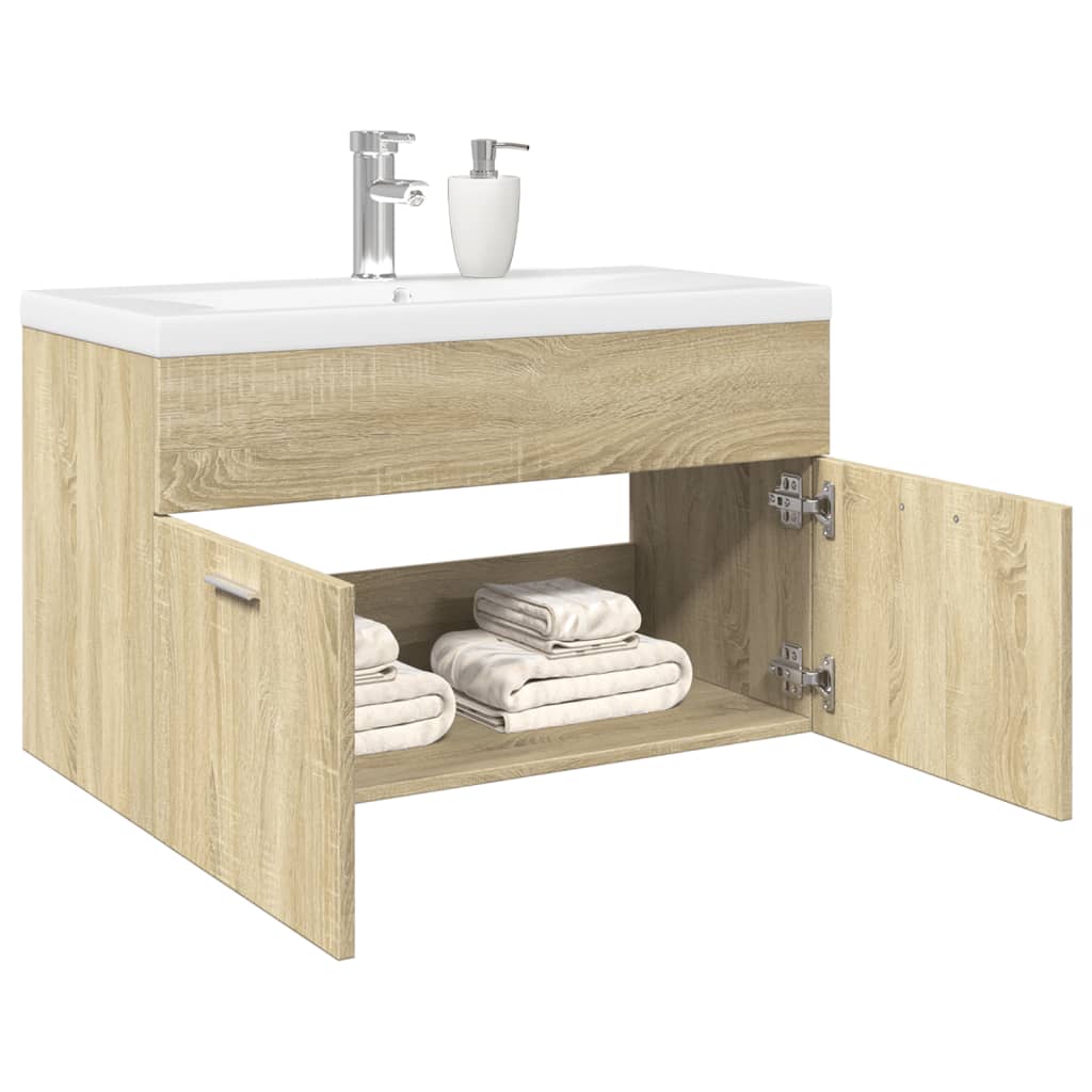 Bathroom Sink Cabinet with Built-in Basin Sonoma Oak