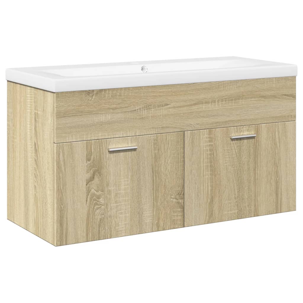 Bathroom Sink Cabinet with Built-in Basin Sonoma Oak