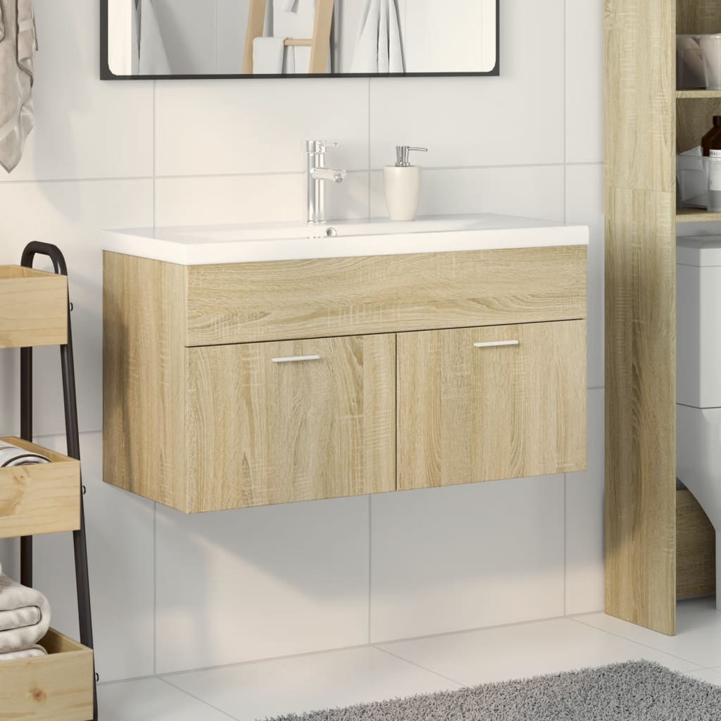 Bathroom Sink Cabinet with Built-in Basin Sonoma Oak