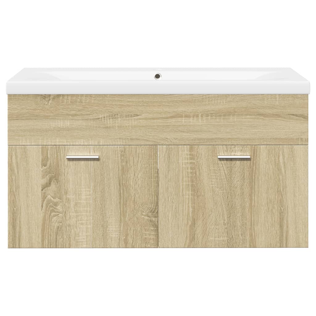 Bathroom Sink Cabinet with Built-in Basin Sonoma Oak