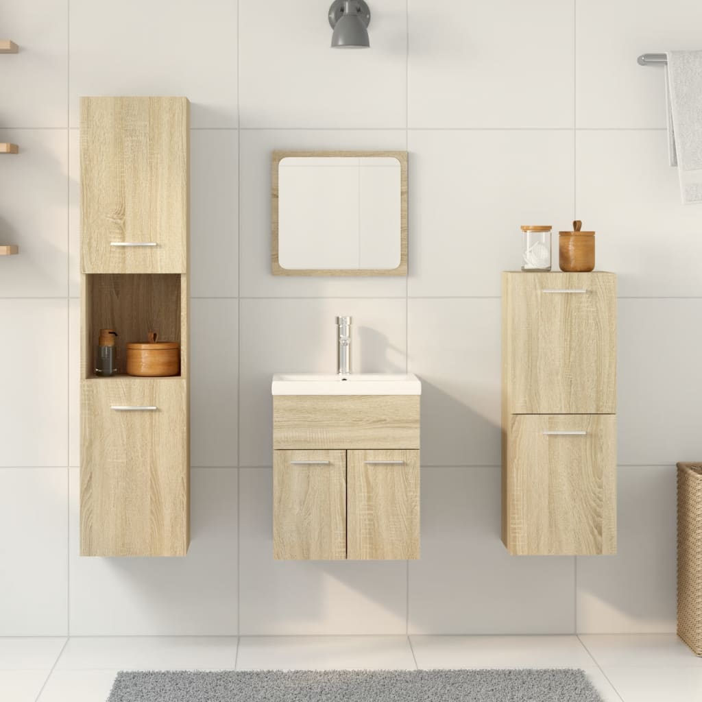 3 Piece Bathroom Furniture Set Sonoma Oak Engineered Wood