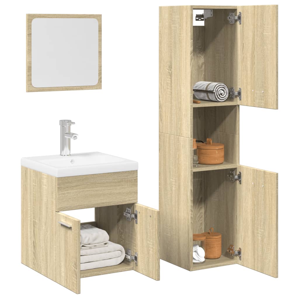 3 Piece Bathroom Furniture Set Sonoma Oak Engineered Wood