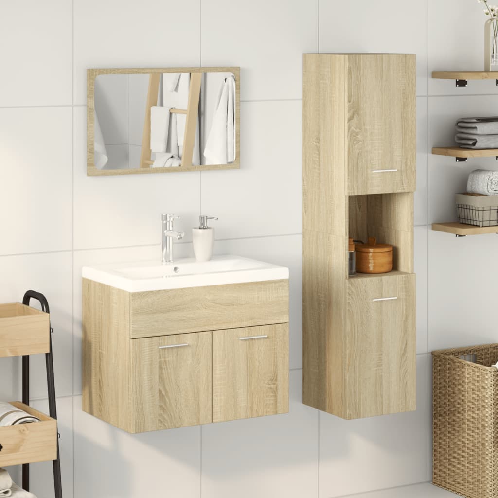 3 Piece Bathroom Furniture Set Sonoma Oak Engineered Wood