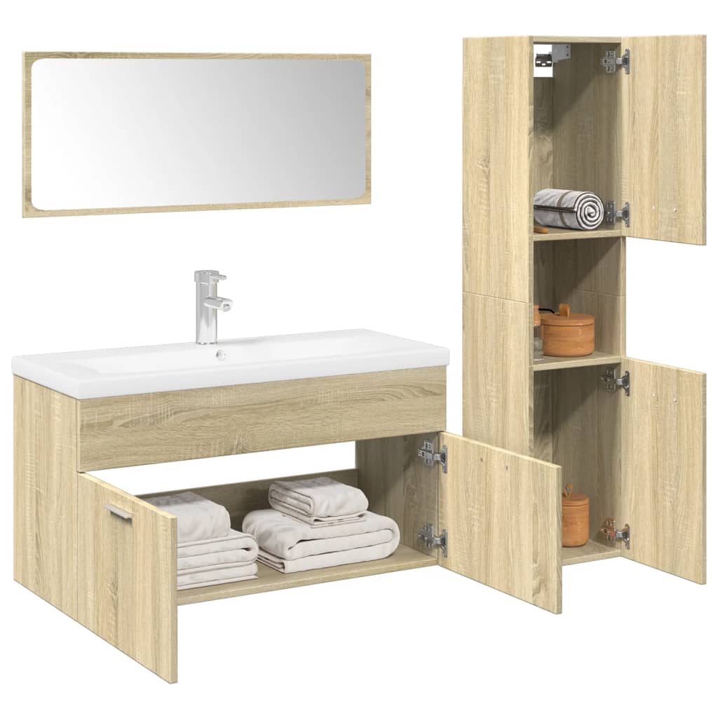 3 Piece Bathroom Furniture Set Sonoma Oak Engineered Wood