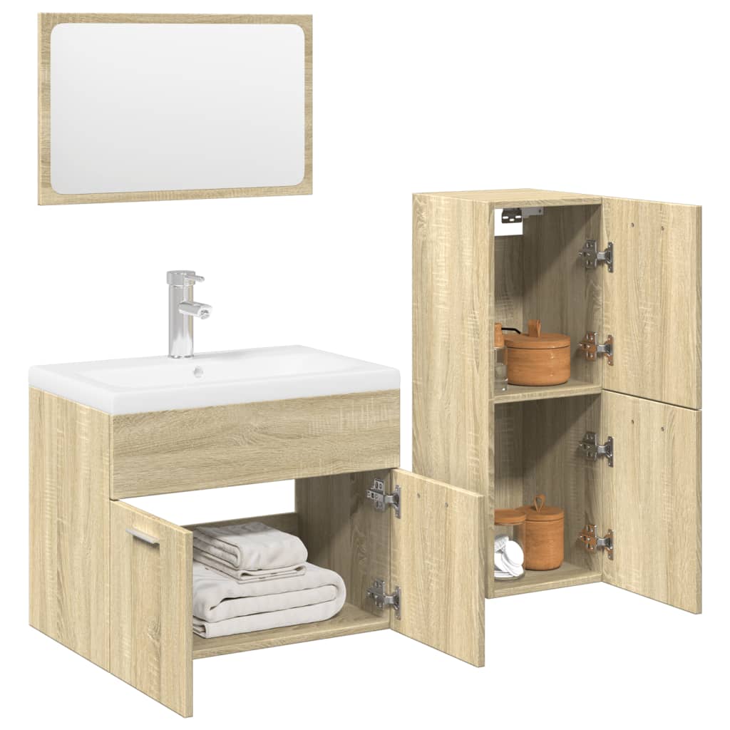 3 Piece Bathroom Furniture Set Sonoma Oak Engineered Wood