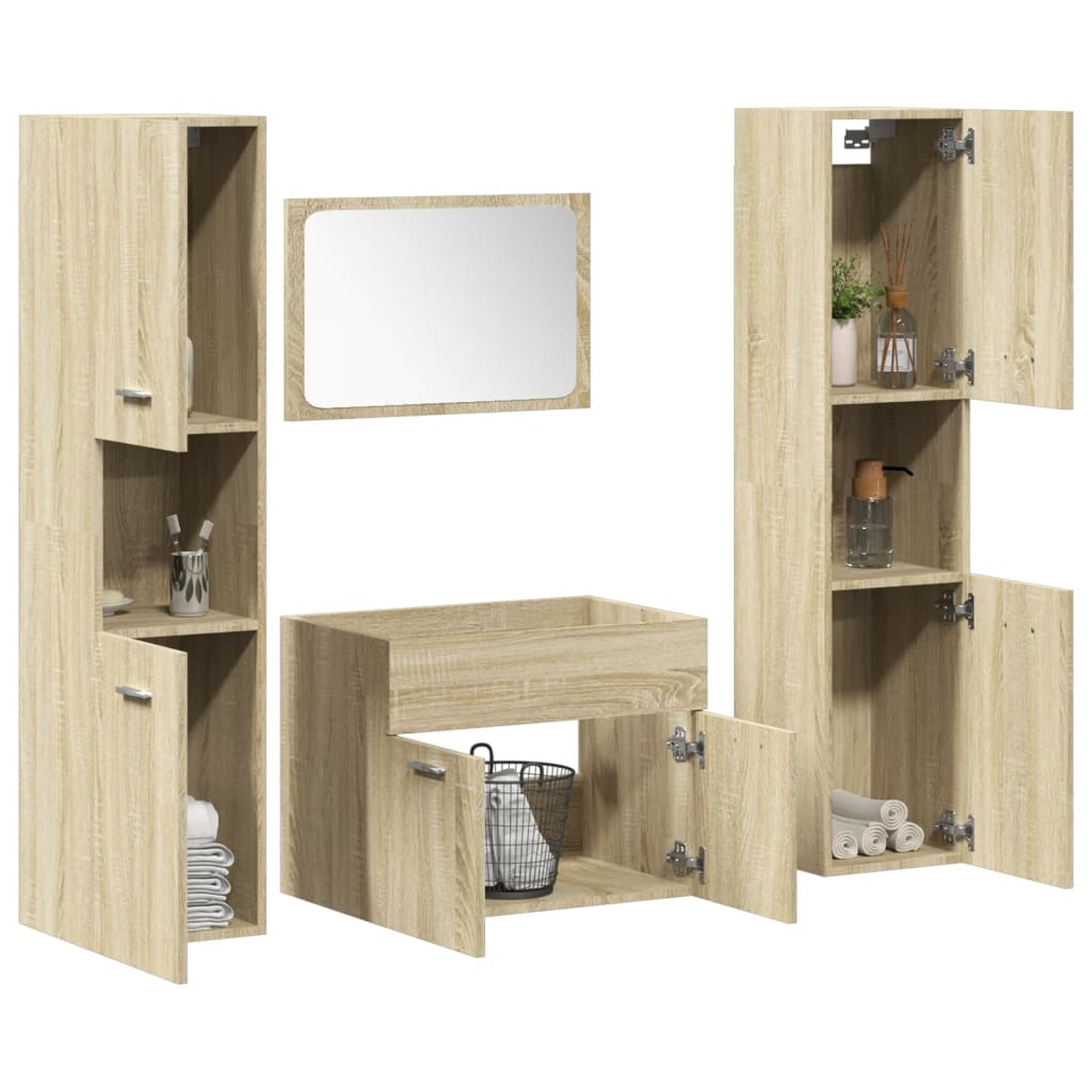 4 Piece Bathroom Furniture Set Sonoma Oak Engineered Wood