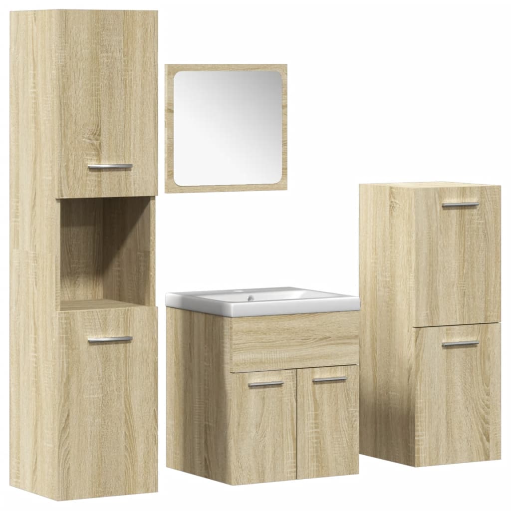 5 Piece Bathroom Furniture Set Sonoma Oak Engineered Wood