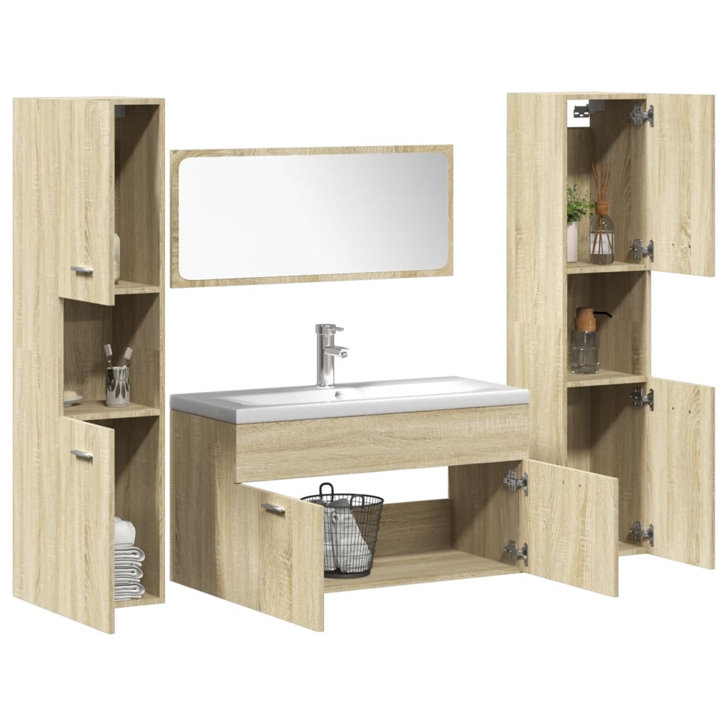 5 Piece Bathroom Furniture Set Sonoma Oak Engineered Wood