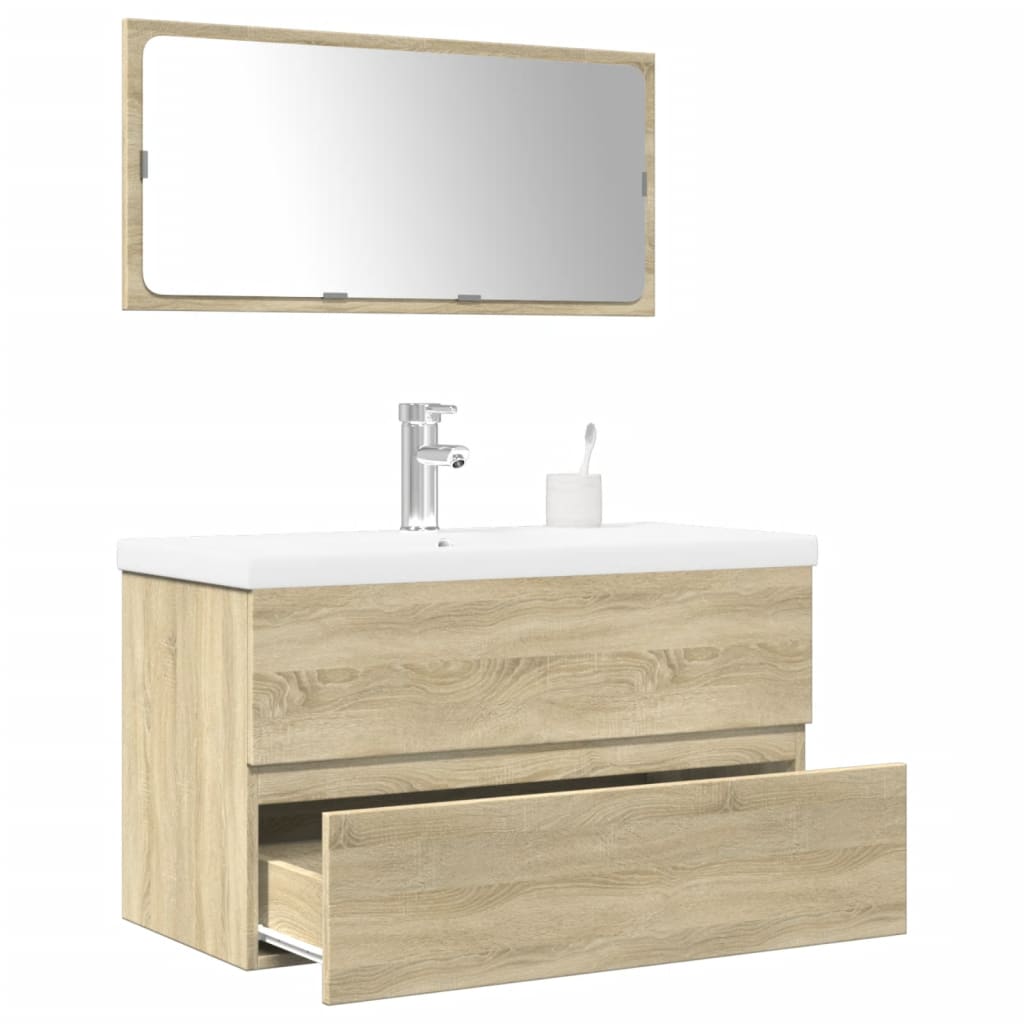 3 Piece Bathroom Furniture Set Sonoma Oak Engineered Wood