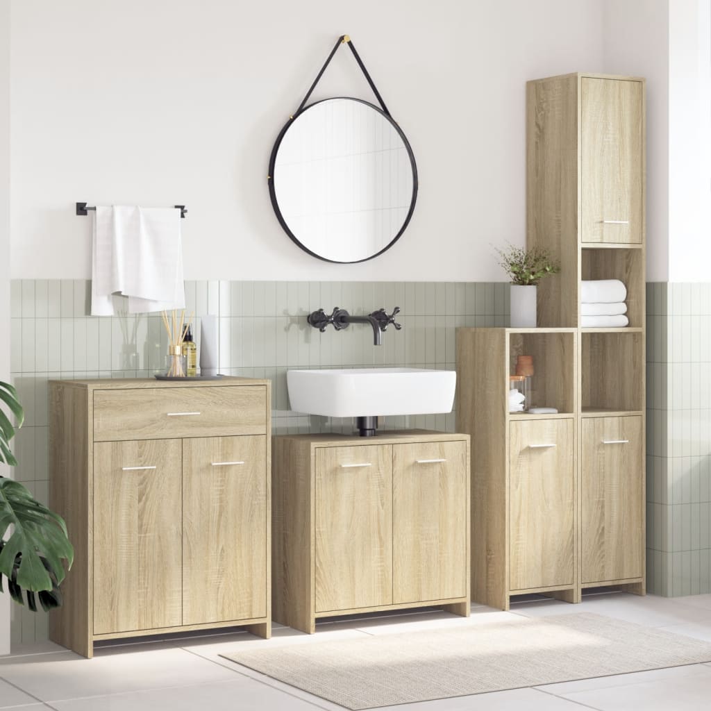 4 Piece Bathroom Furniture Set Sonoma Oak Engineered Wood