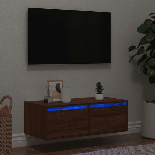 TV Cabinet with LED Lights Brown Oak 75x35.5x25 cm