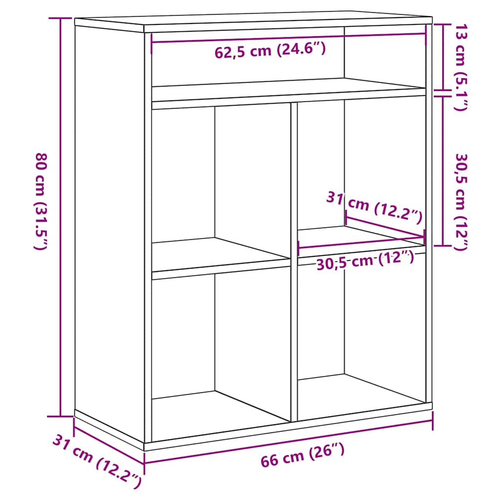 Book Cabinet White 66x31x80 cm Engineered Wood