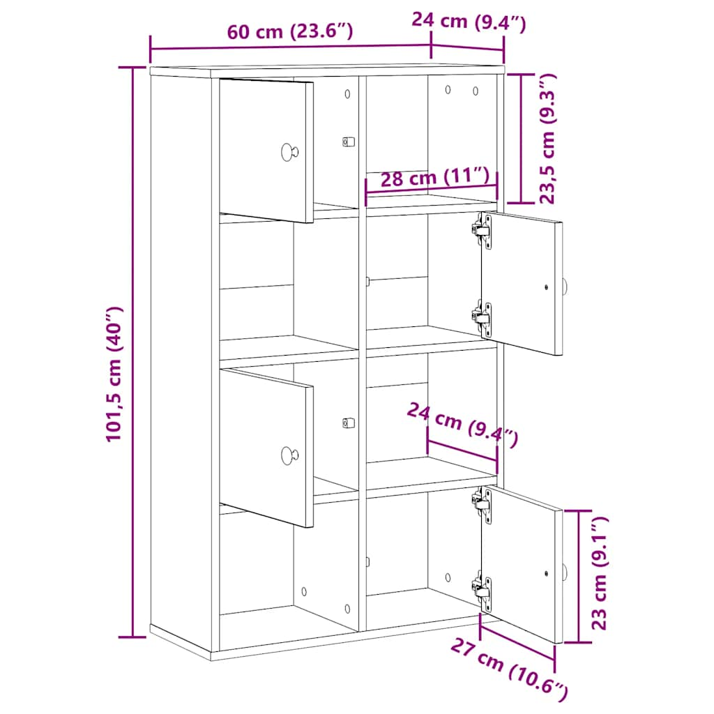 Bookcase White 60x24x101.5 cm Engineered Wood