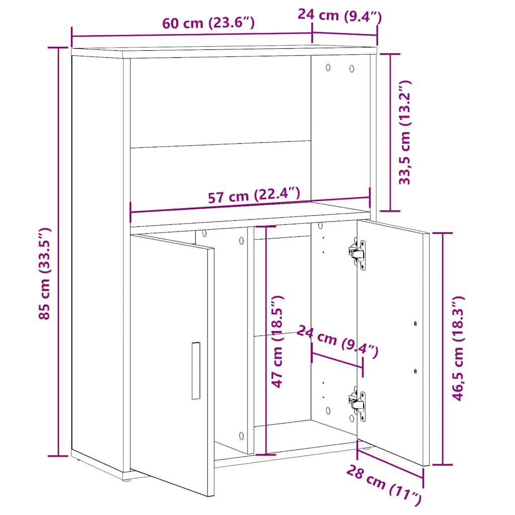 Bookcase White 60x24x85 cm Engineered Wood