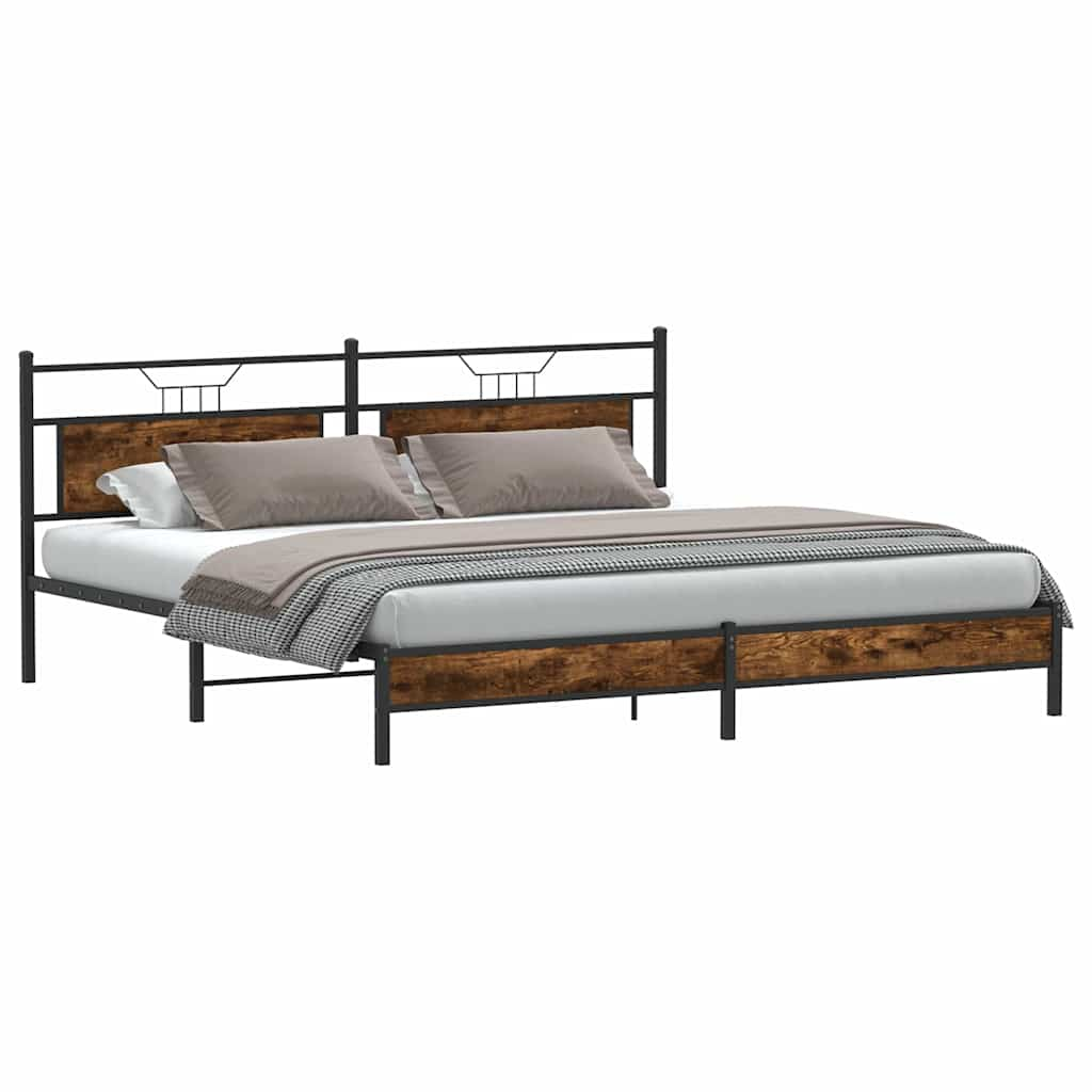 Metal Bed Frame without Mattress Smoked Oak 193x203 cm