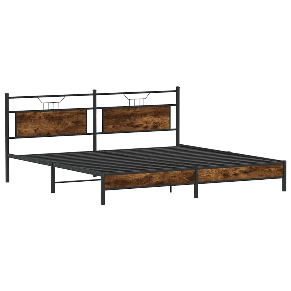 Metal Bed Frame without Mattress Smoked Oak 193x203 cm