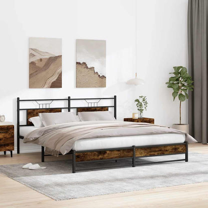 Metal Bed Frame without Mattress Smoked Oak 180x200 cm Super King