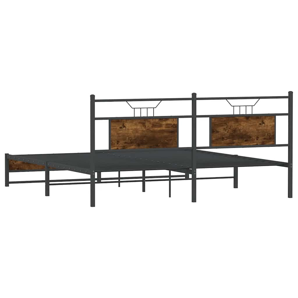 Metal Bed Frame without Mattress Smoked Oak 180x200 cm Super King