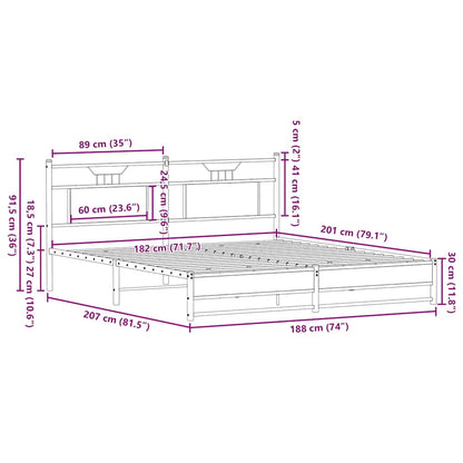 Metal Bed Frame without Mattress Smoked Oak 180x200 cm Super King