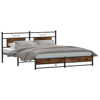 Metal Bed Frame without Mattress Smoked Oak 183x213 cm