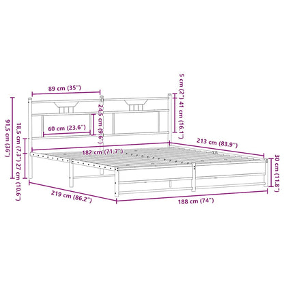 Metal Bed Frame without Mattress Smoked Oak 183x213 cm