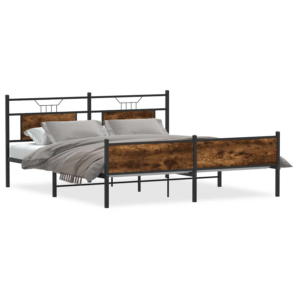 Metal Bed Frame without Mattress Smoked Oak 160x200 cm