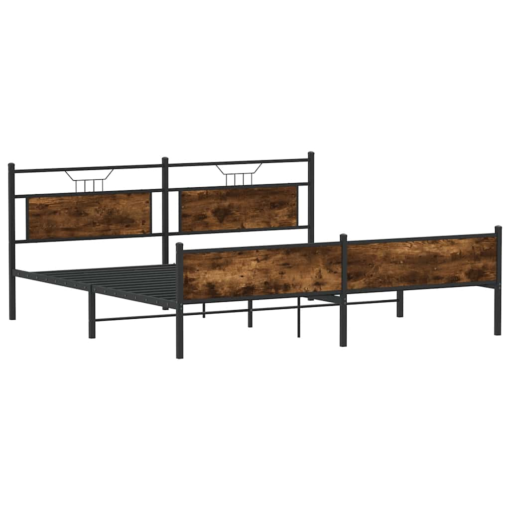 Metal Bed Frame without Mattress Smoked Oak 160x200 cm