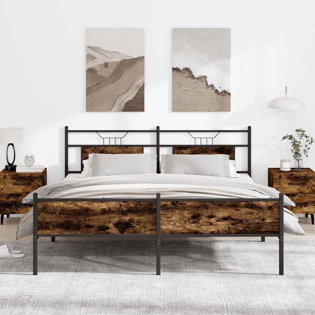 Metal Bed Frame without Mattress Smoked Oak 160x200 cm