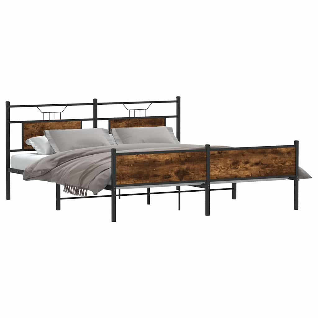 Metal Bed Frame without Mattress Smoked Oak 160x200 cm