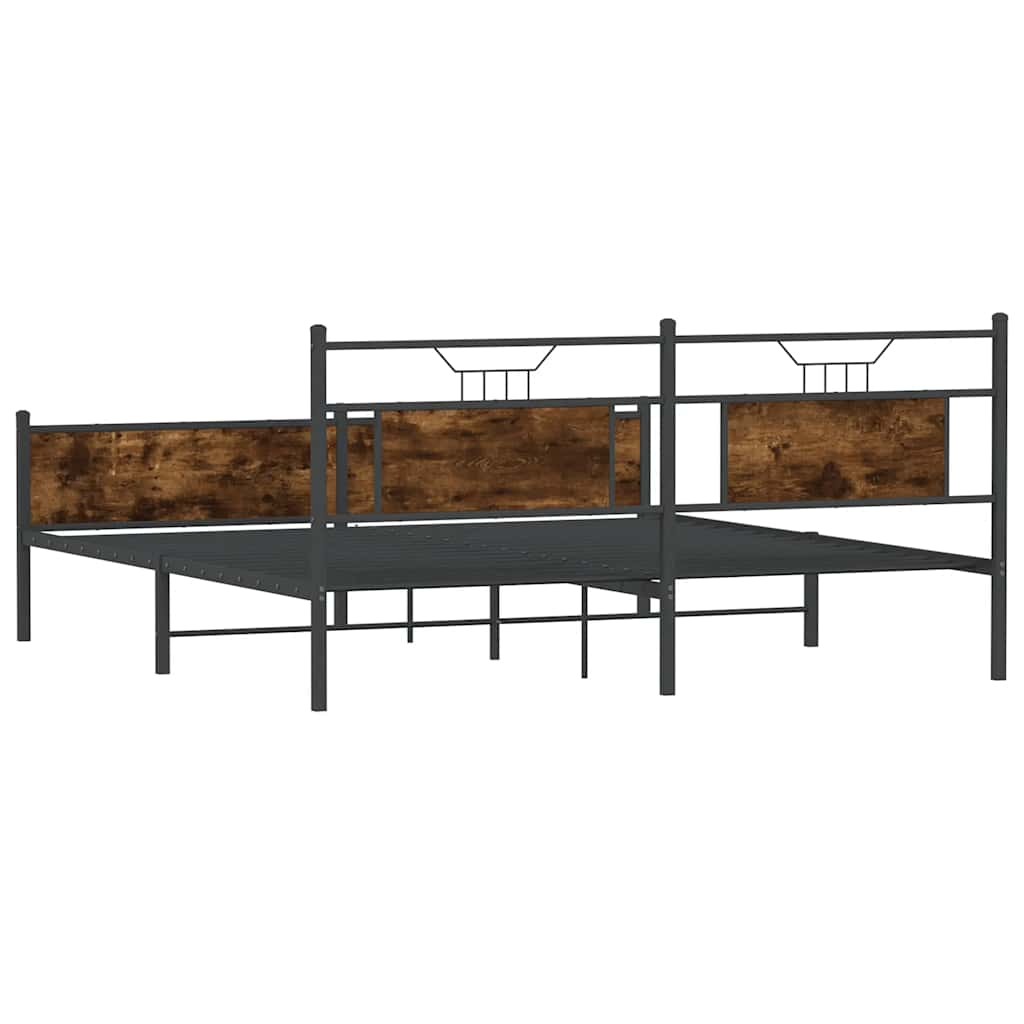 Metal Bed Frame without Mattress Smoked Oak 160x200 cm