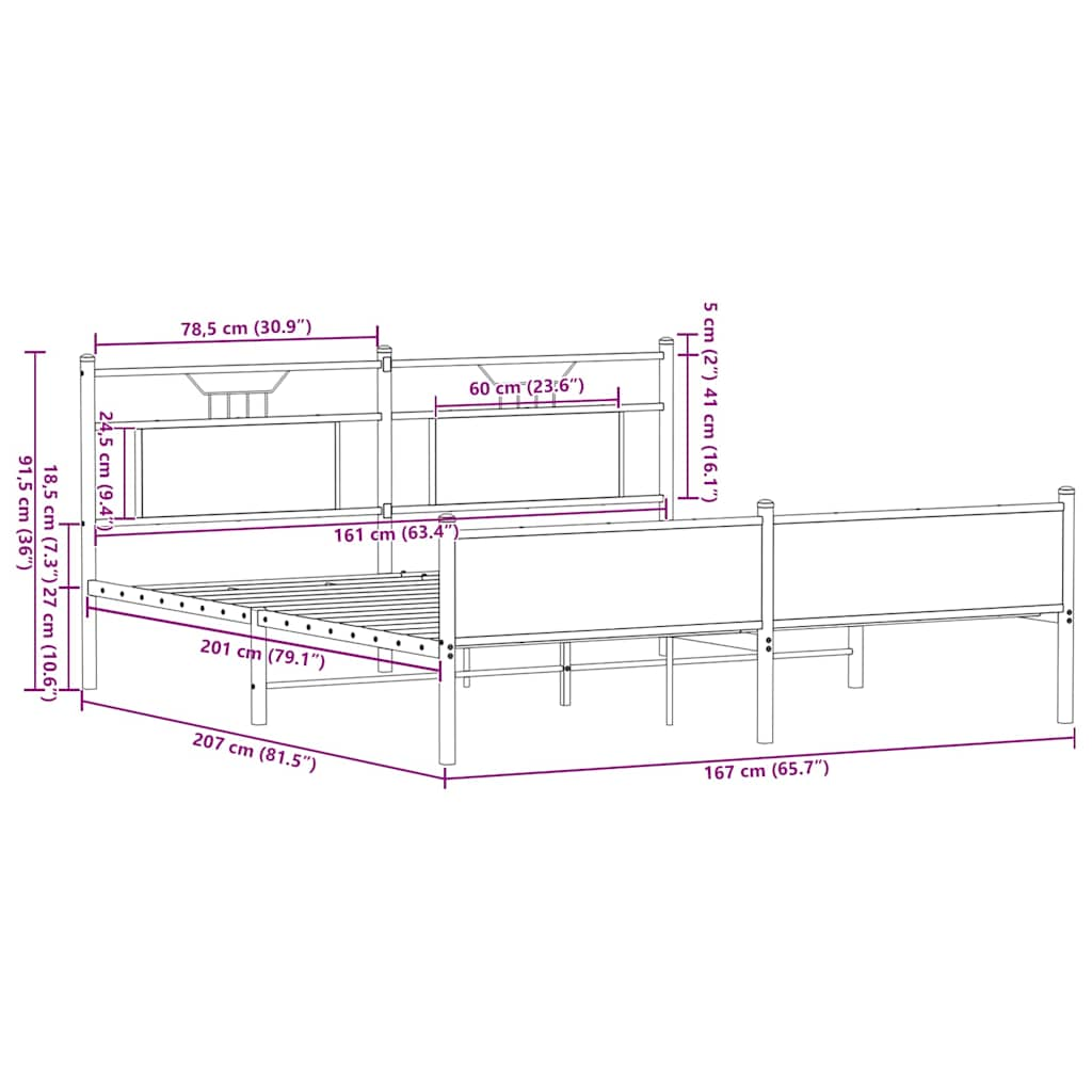 Metal Bed Frame without Mattress Smoked Oak 160x200 cm