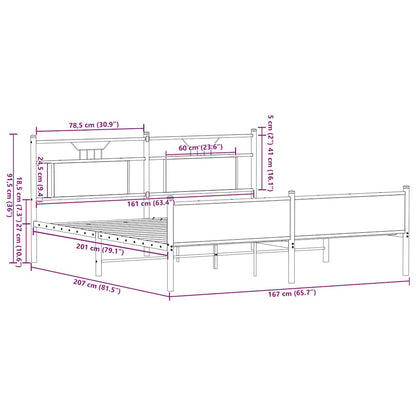 Metal Bed Frame without Mattress Smoked Oak 160x200 cm