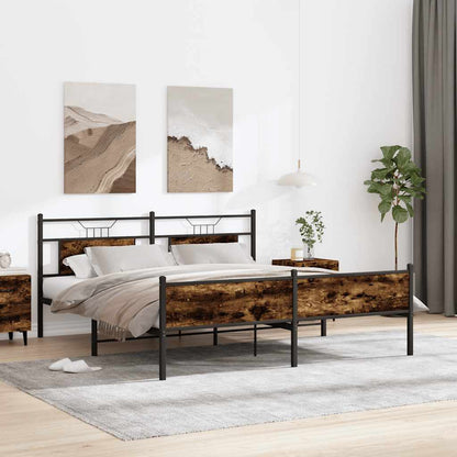 Metal Bed Frame without Mattress Smoked Oak 160x200 cm