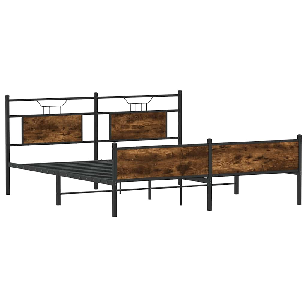 Metal Bed Frame without Mattress Smoked Oak 180x200 cm Super King