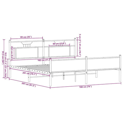 Metal Bed Frame without Mattress Smoked Oak 180x200 cm Super King