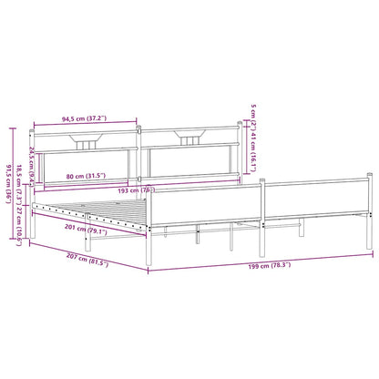 Metal Bed Frame without Mattress Smoked Oak 193x203 cm