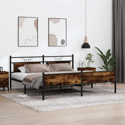 Metal Bed Frame without Mattress Smoked Oak 193x203 cm