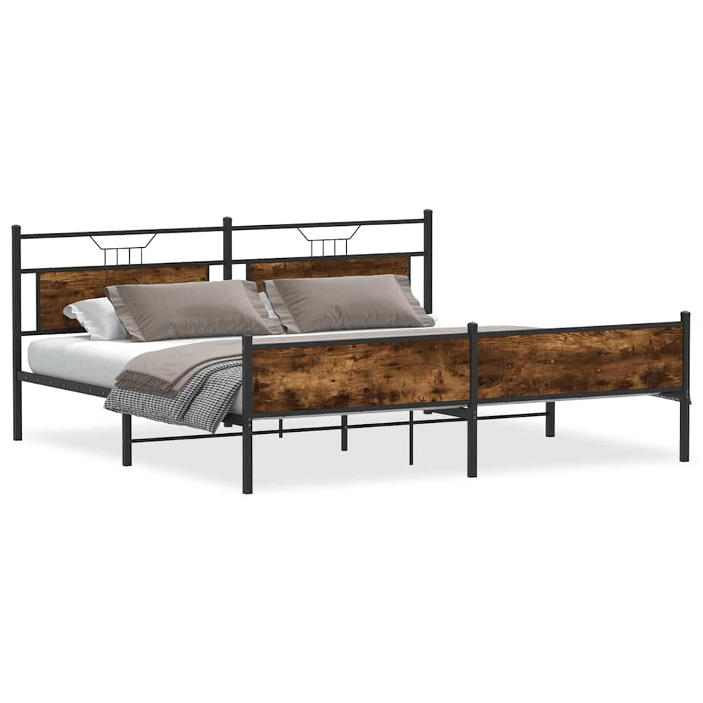 Metal Bed Frame without Mattress Smoked Oak 200x200 cm