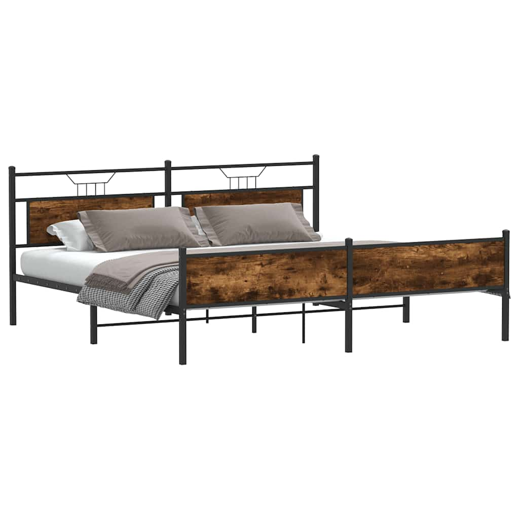 Metal Bed Frame without Mattress Smoked Oak 200x200 cm