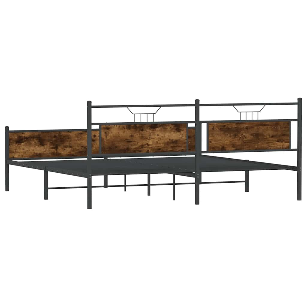 Metal Bed Frame without Mattress Smoked Oak 200x200 cm