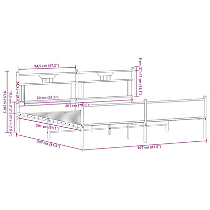 Metal Bed Frame without Mattress Smoked Oak 200x200 cm