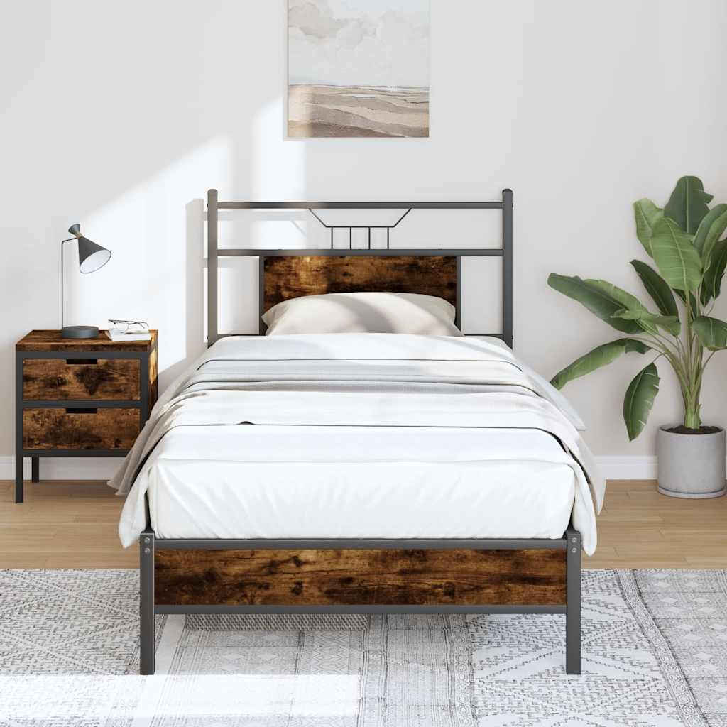 Bed Frame without Mattress Smoked Oak 75x190 cm Small Single Engineered Wood