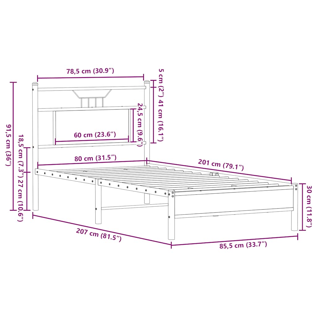 Bed Frame without Mattress Smoked Oak 80x200 cm Engineered Wood