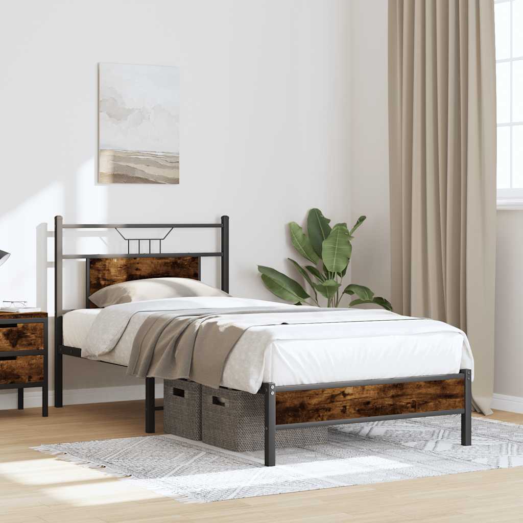 Bed Frame without Mattress Smoked Oak 90x190 cm Single Engineered Wood