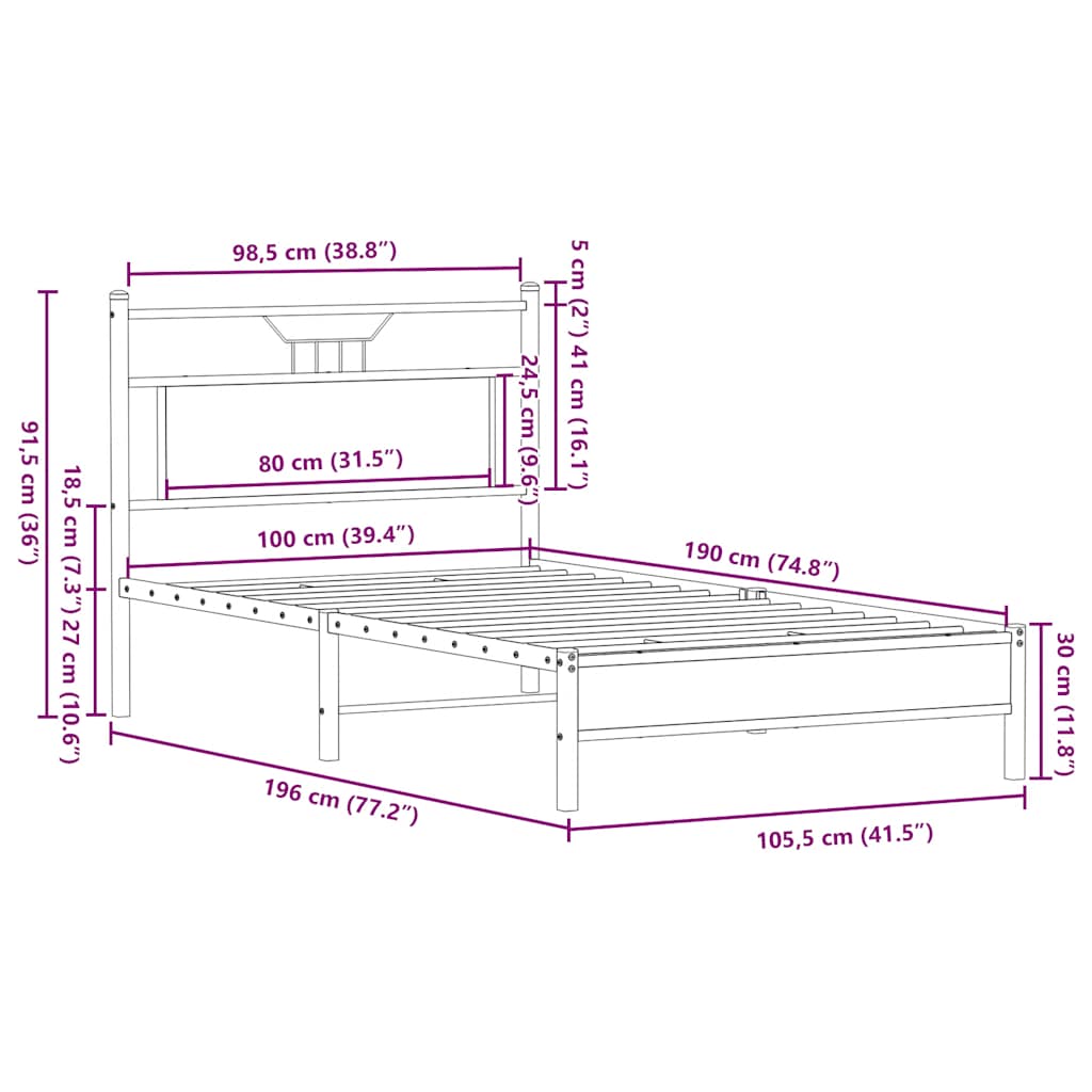 Bed Frame without Mattress Smoked Oak 100x190 cm Engineered Wood