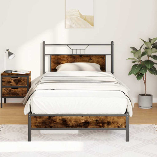 Bed Frame without Mattress Smoked Oak 100x190 cm Engineered Wood