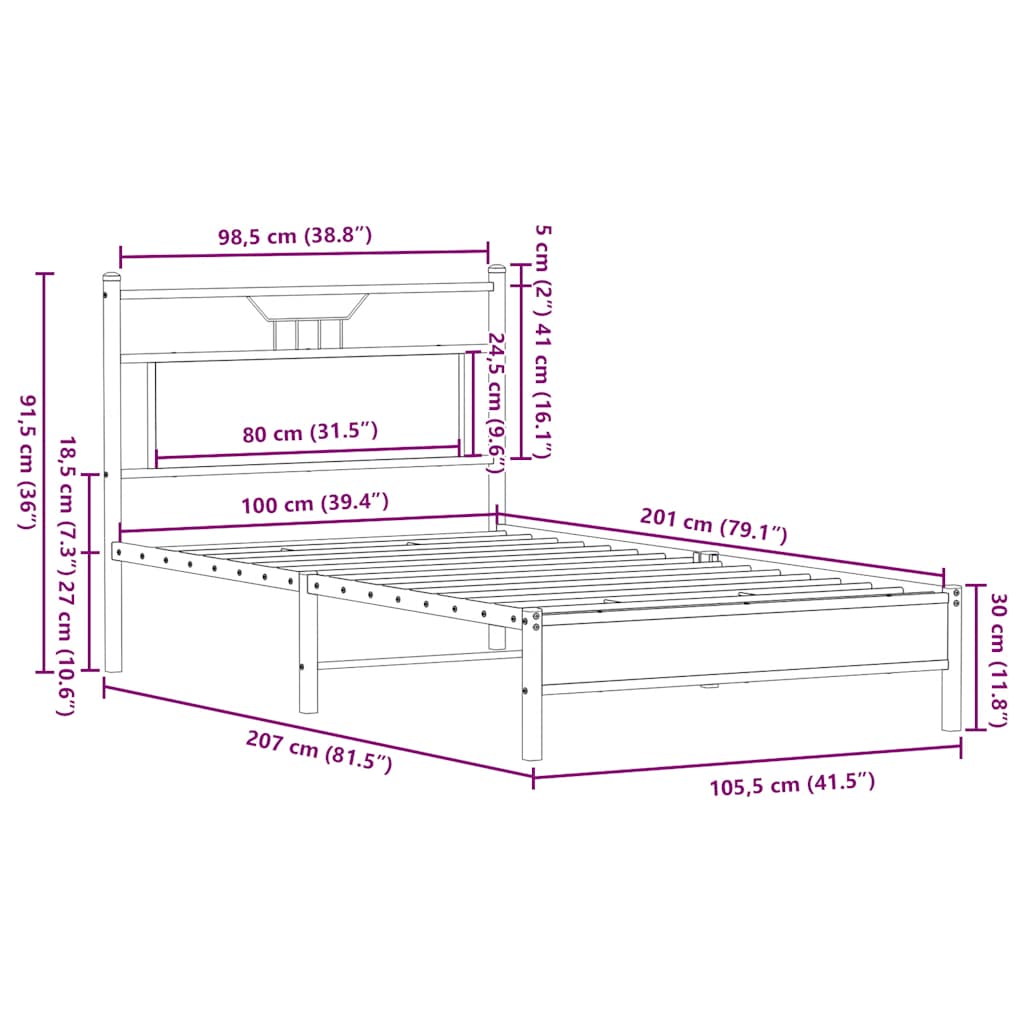 Bed Frame without Mattress Smoked Oak 100x200 cm Engineered Wood