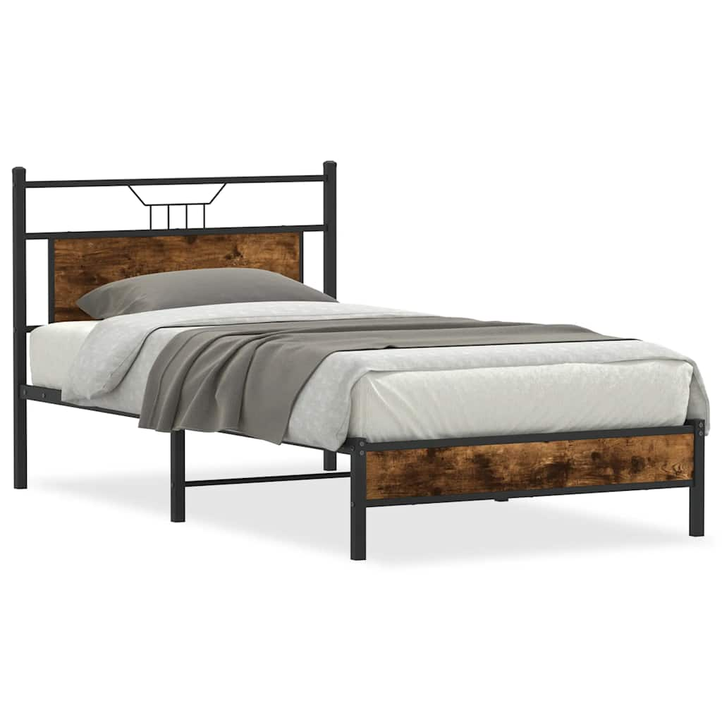 Bed Frame without Mattress Smoked Oak 107x203 cm Engineered Wood