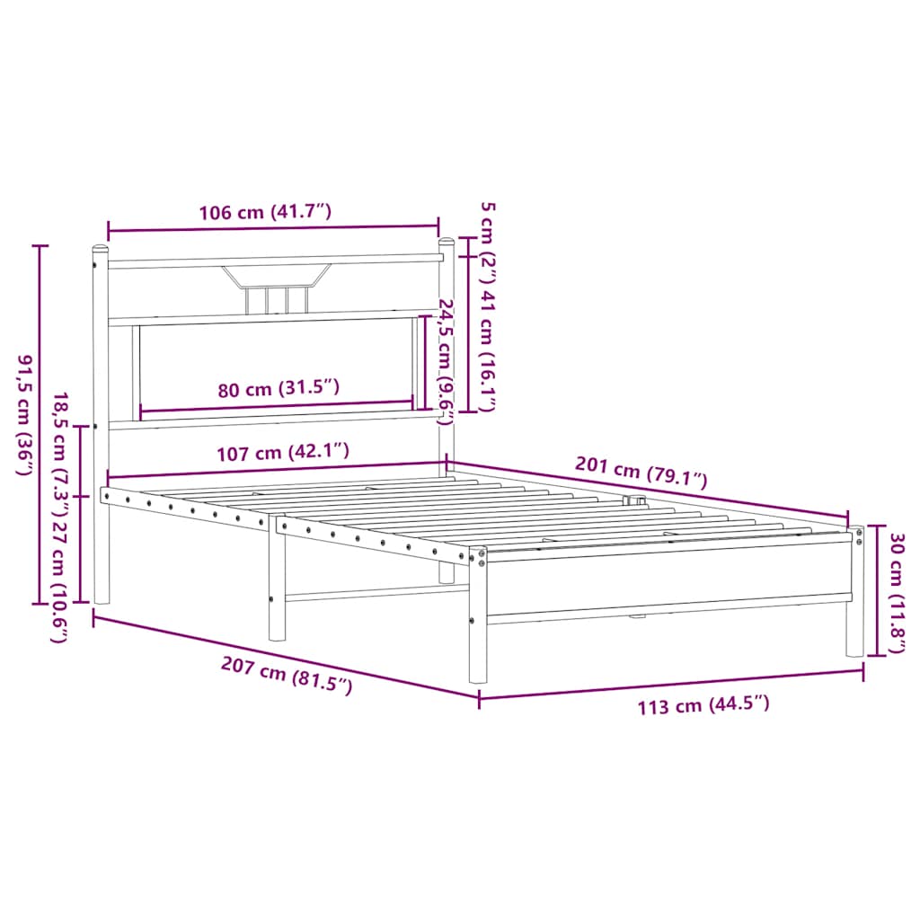 Bed Frame without Mattress Smoked Oak 107x203 cm Engineered Wood